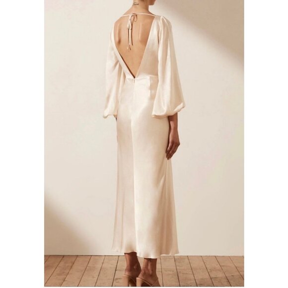 NWT Shona Joy La Lune Balloon Sleeve Open Back Midi Dress in Cream - Picture 2 of 11